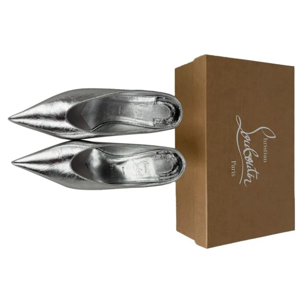 Christian Louboutin Miss Z 80 Metallic Mules in Silver Leather